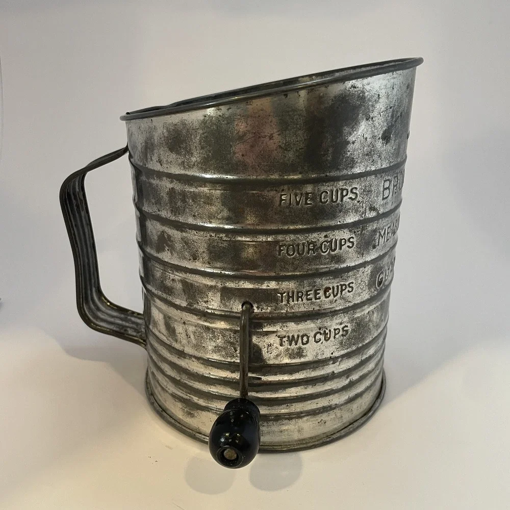 Bromwell's Measuring Sifter Metal Black Handle Crank 5 Cup Vintage USA Silver